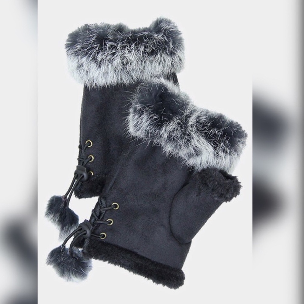Pink Black Gray Brown Furry Fingerless GLOVES - Picture 13 of 16